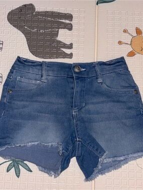 Beautees Blue Denim Frayed Hem Kids Shorts